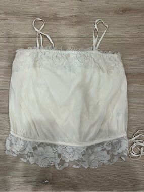 White Lace Trim Cami Top with Waist Tie